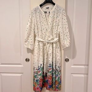 Talbots White Dress with Colorful Floral Hem